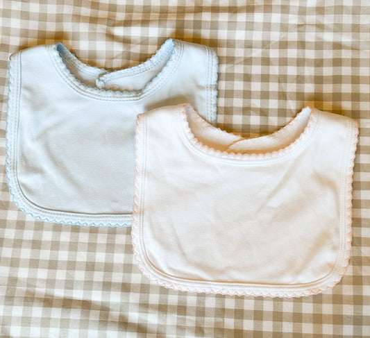 Blank Cotton Bib- Picot Trim: Pink Trim