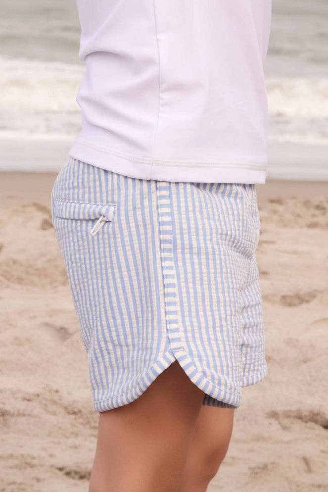 Seersucker Blue Swim Trunks