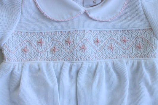 White/Pink Bubble Smocked Knit