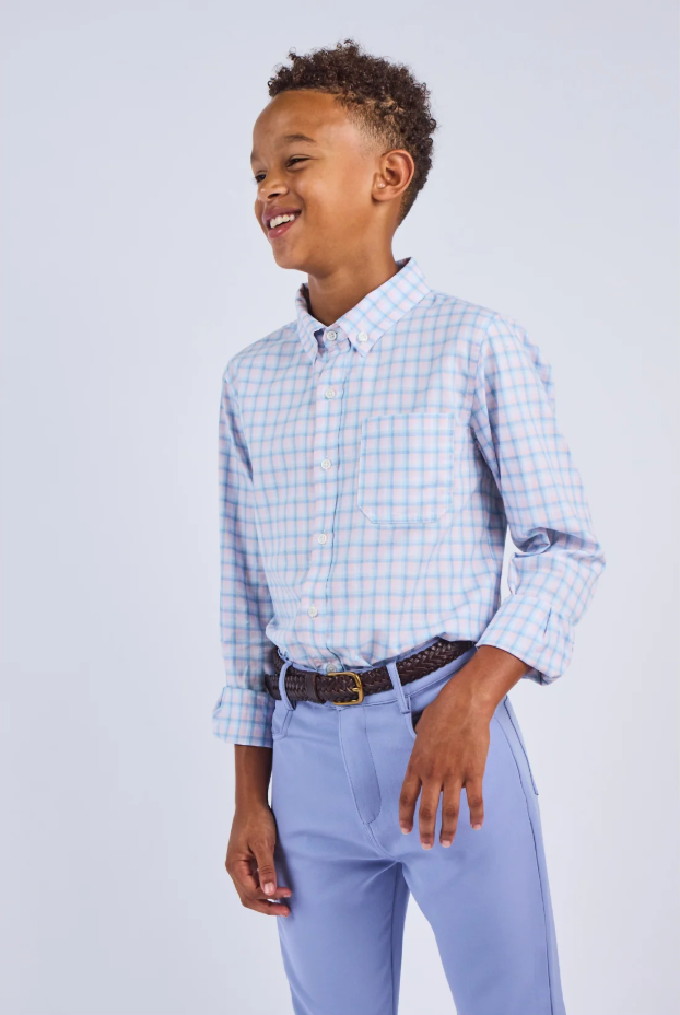 Pier Front Button Down Blue/Coral