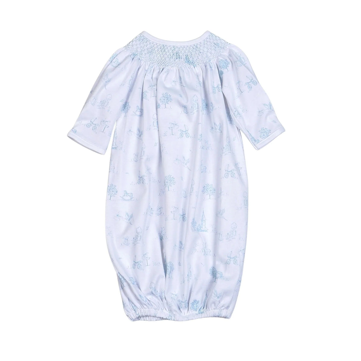 Blue Baby Toile Smocked Gown