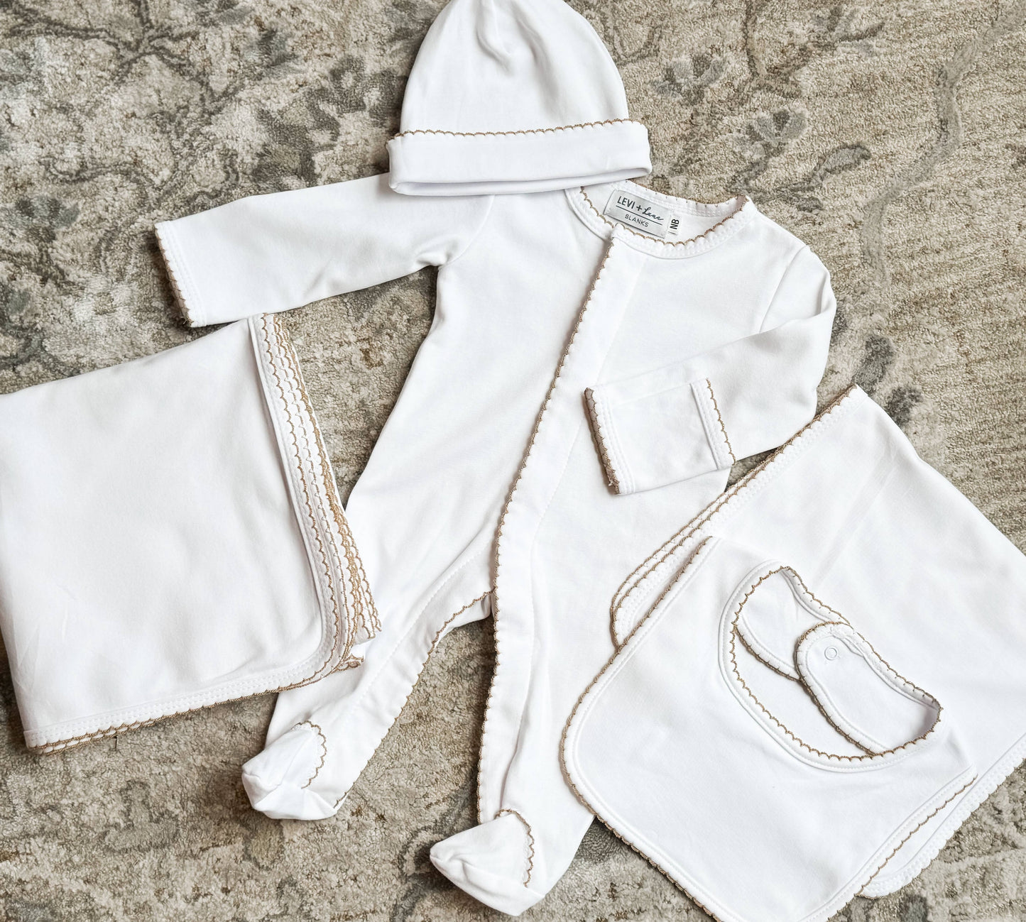 Blank Cotton Bib- Picot Trim: Blue Trim