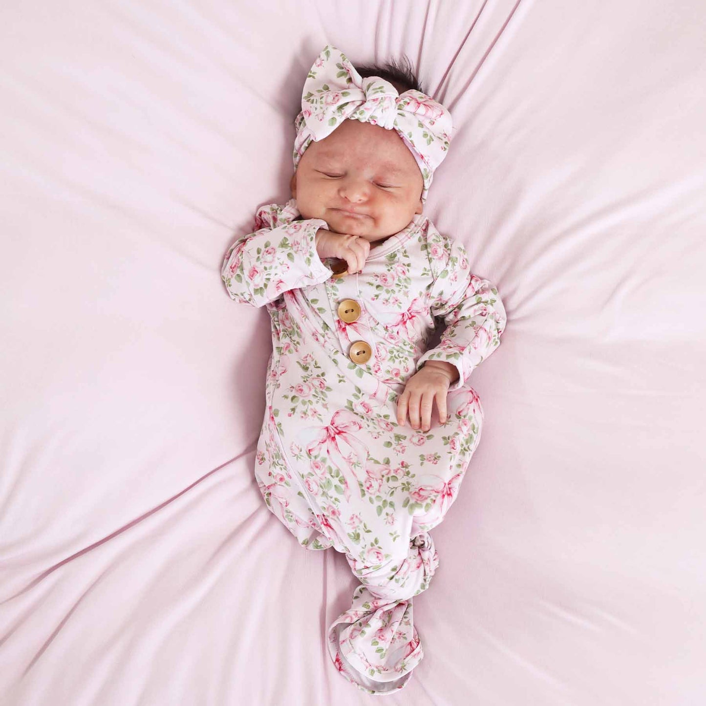 Bows in Bloom Baby Knot Gown & Hat Set