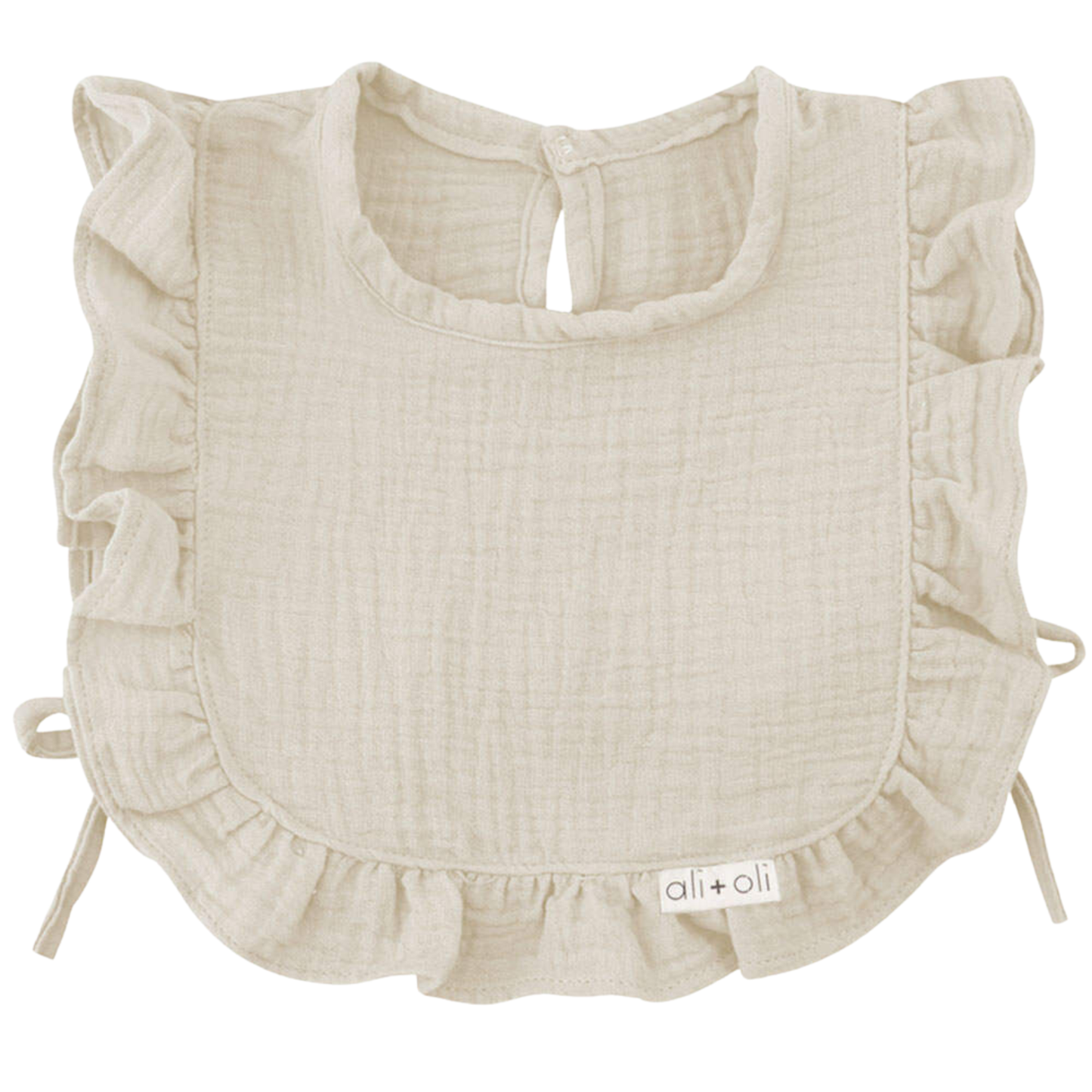 Muslin Cotton Ruffle Baby Bib (Sand)