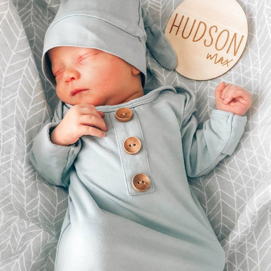 Light Dusty Blue Knot Gown & Hat