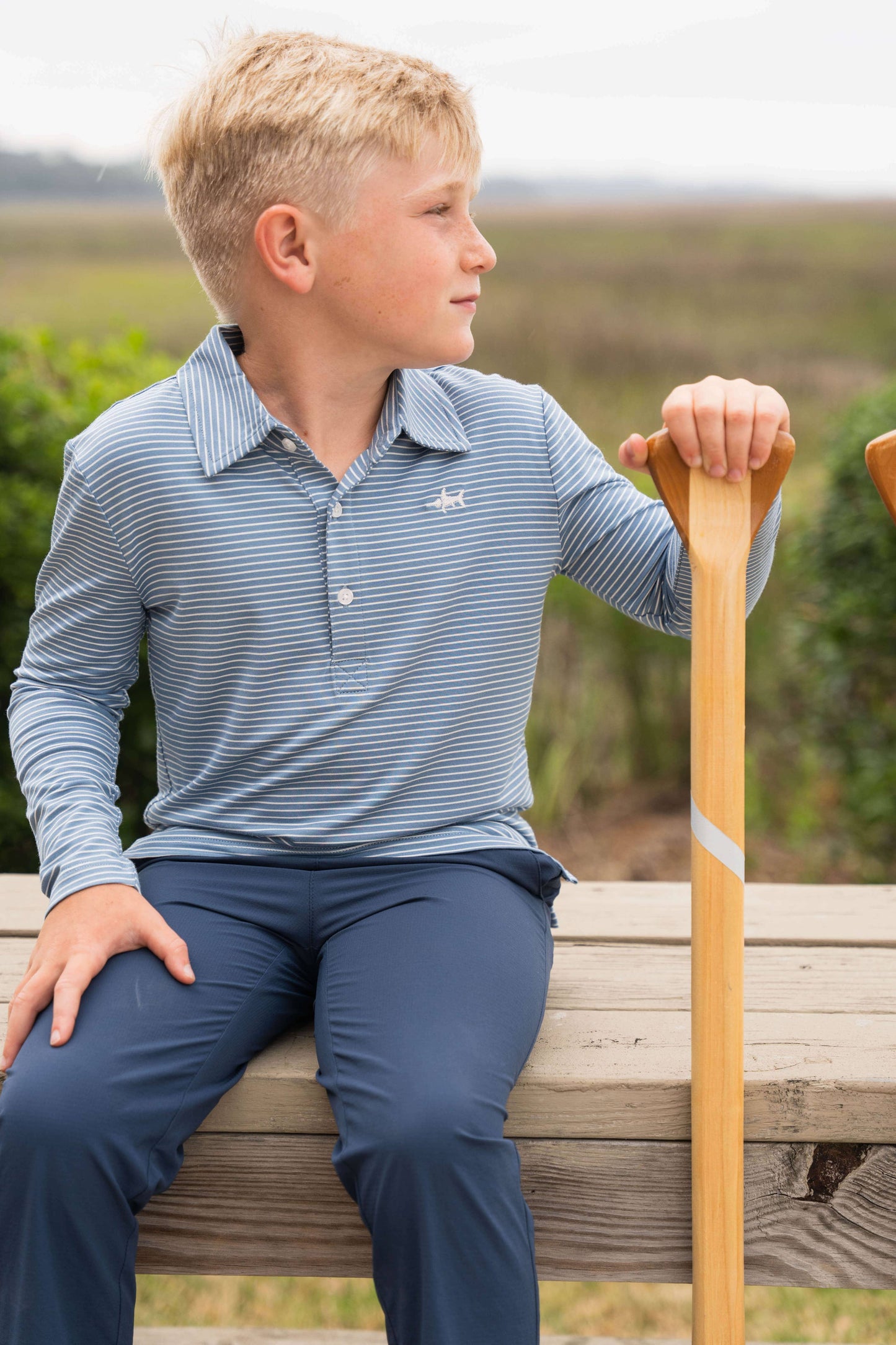 LS Polo Blue/White Stripe
