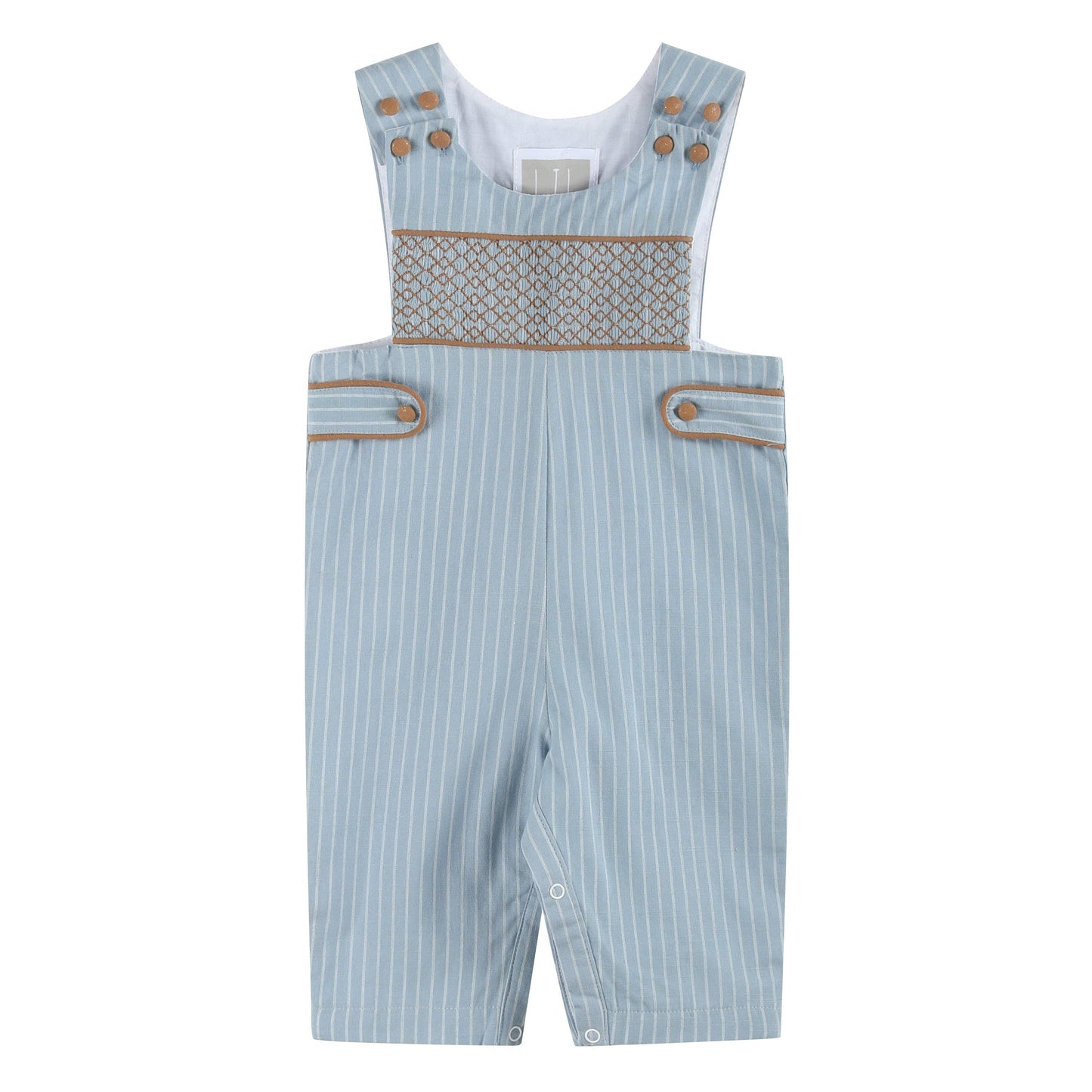 Blue Pinstripe Brown Smocked Jon Jon