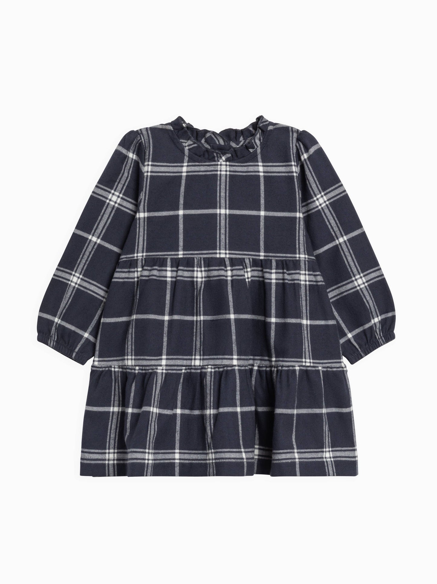 Flannel Long Sleeve Dress: Navy Plaid