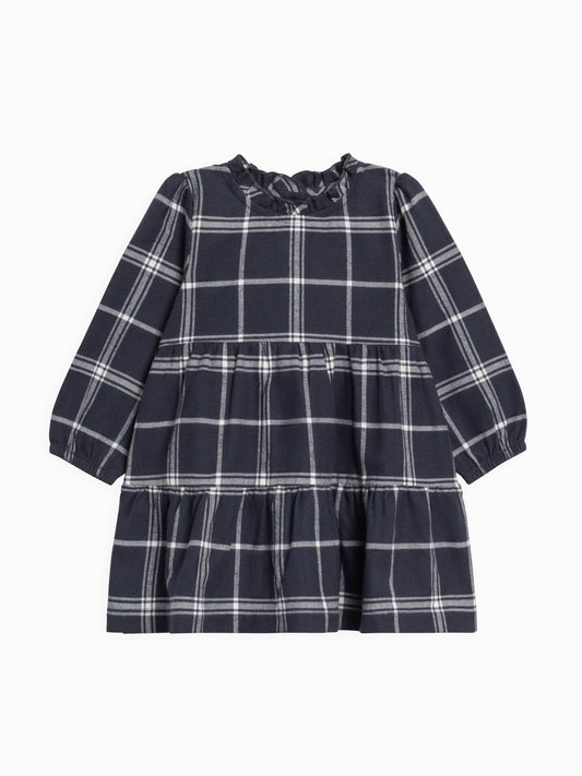 Flannel Long Sleeve Dress: Navy Plaid