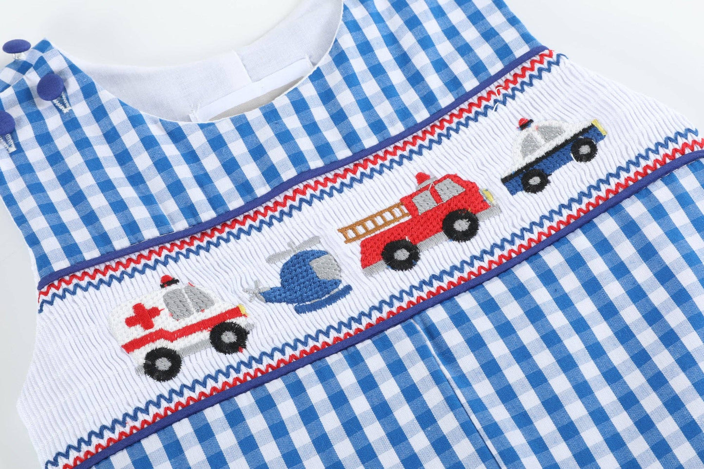 Emergency Vehicle Smocked Overalls: 18-24M
