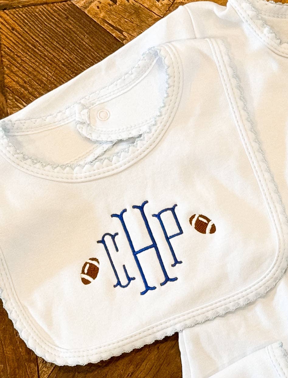 Blank Cotton Bib- Picot Trim: White Trim