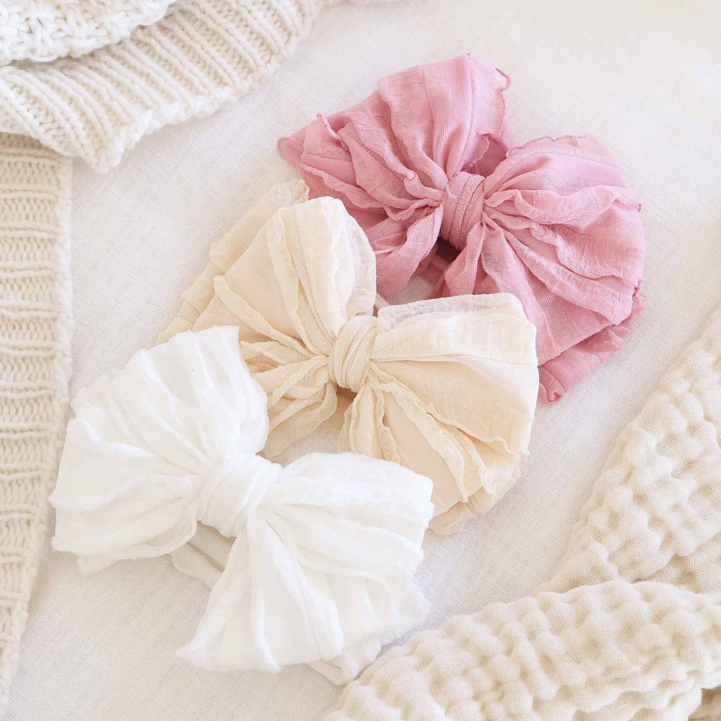 Large Ruffle Knit Bow | Snow