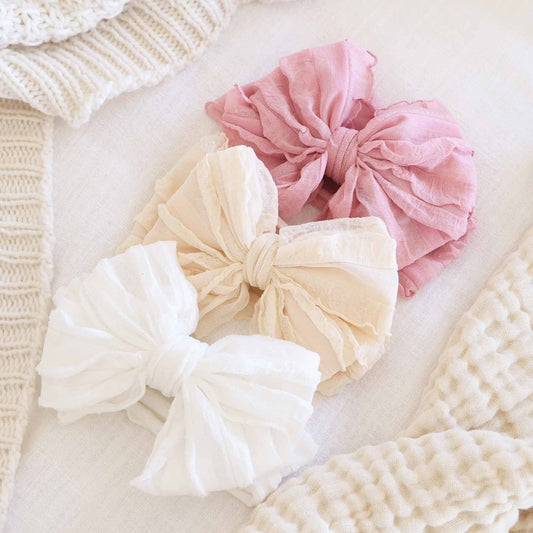 Large Ruffle Knit Bow | Snow