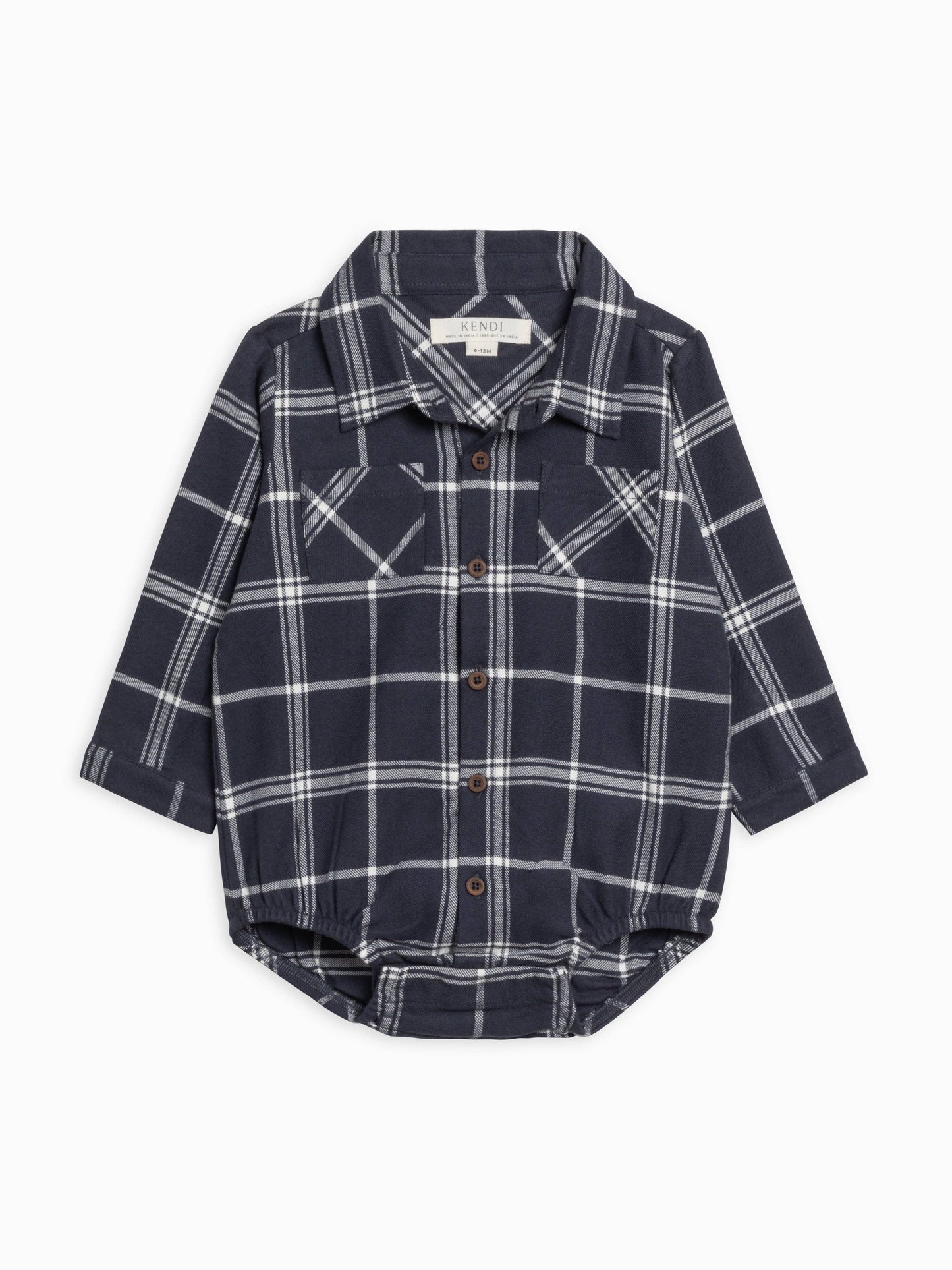 Flannel Collared Bodysuit: Navy Plaid