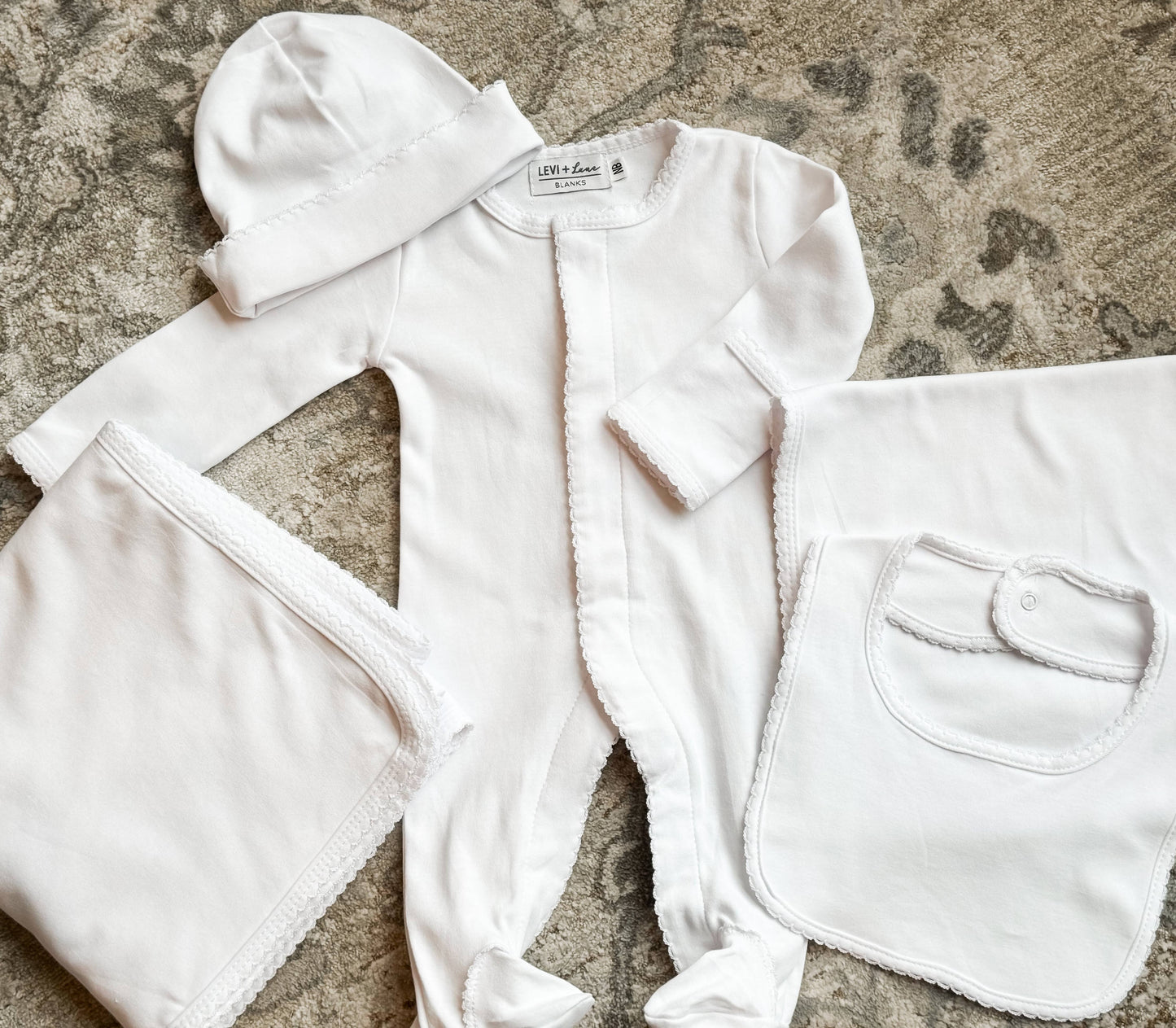 Blank Cotton Bib- Picot Trim: Blue Trim