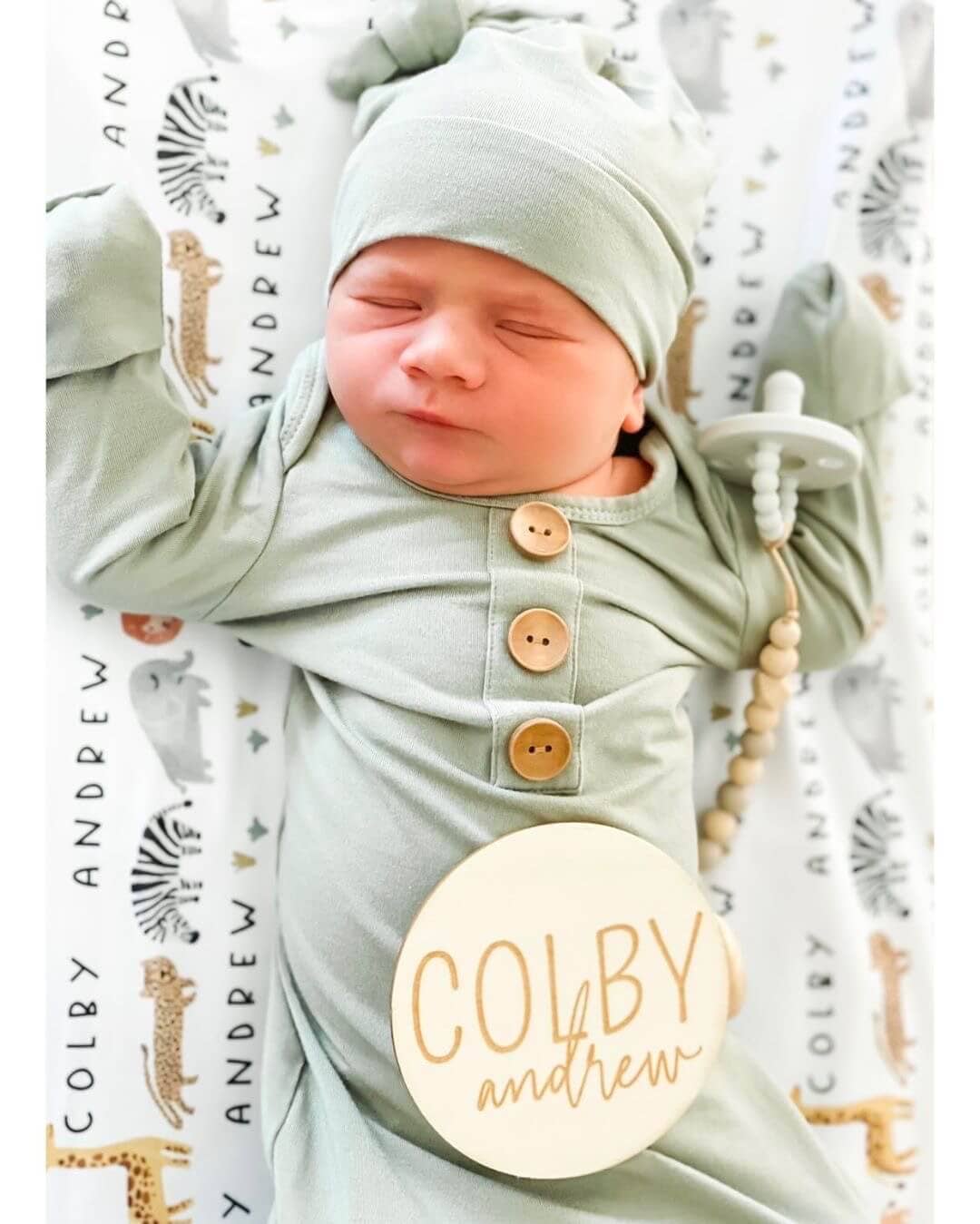 Solid Moss Baby Knot Gown & Hat