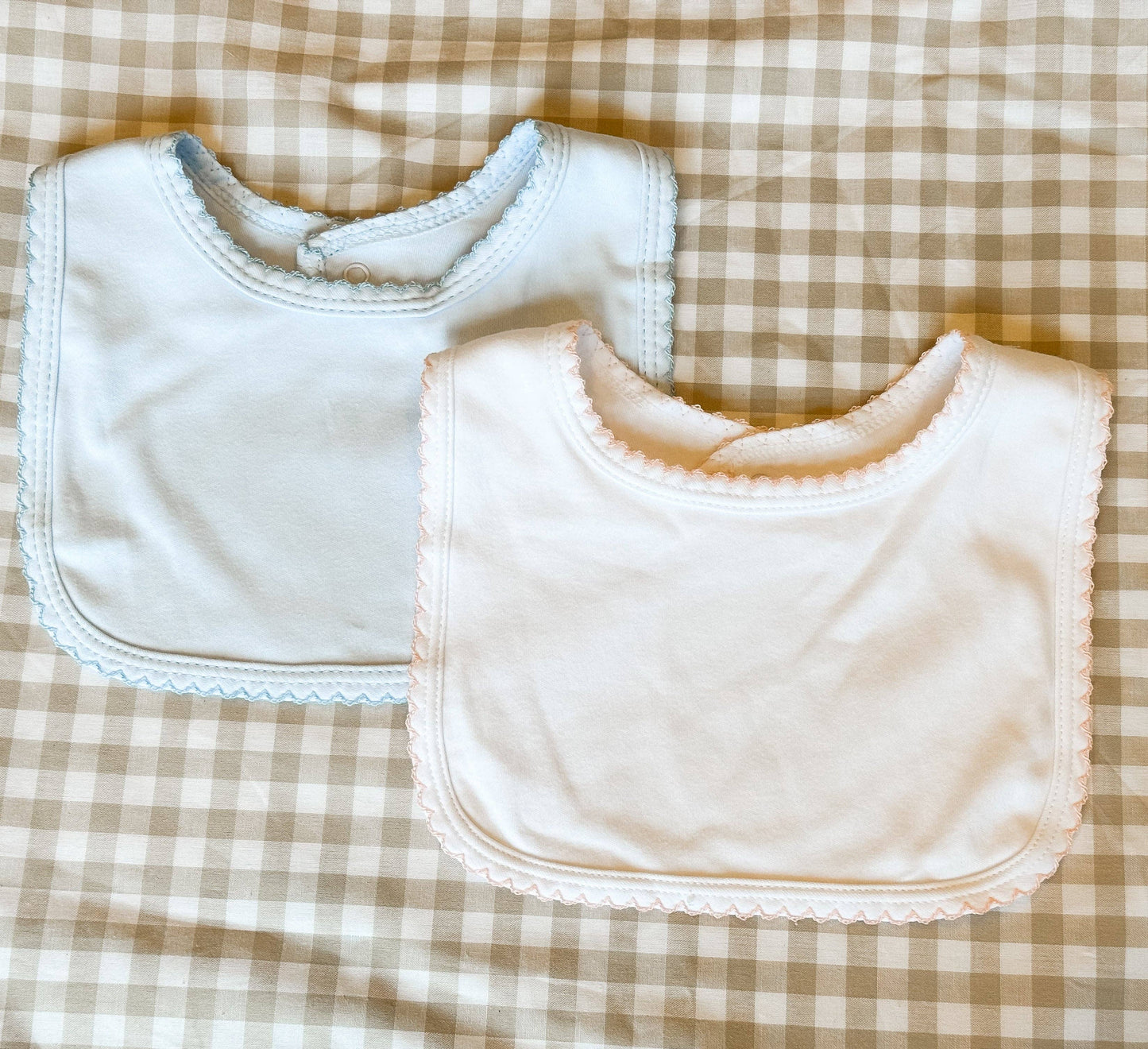 Blank Cotton Bib- Picot Trim: White Trim