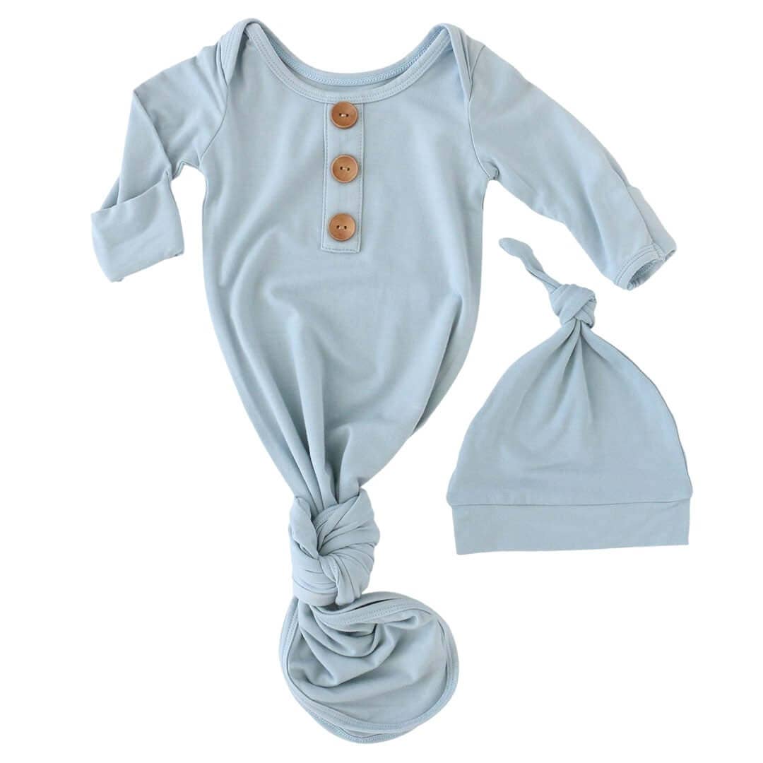 Light Dusty Blue Knot Gown & Hat