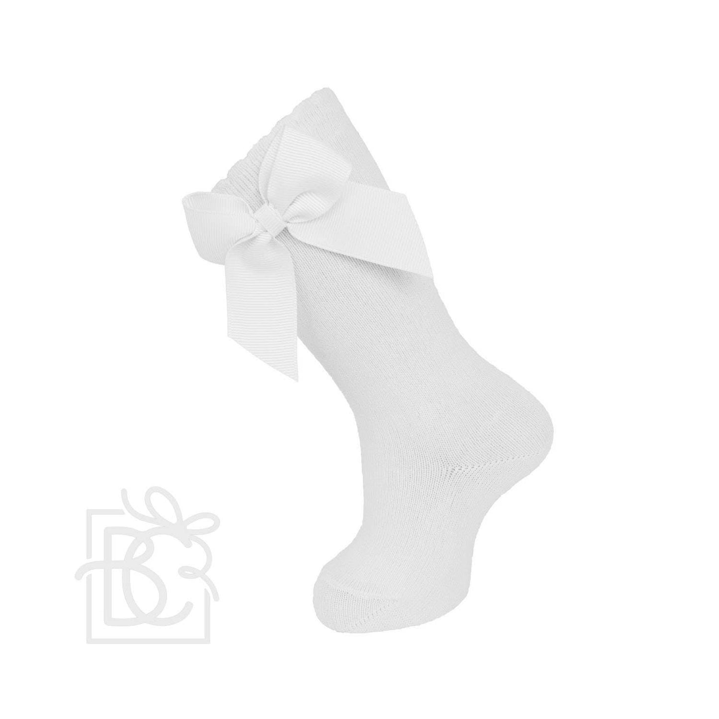 Knee Socks With Side Bow: White