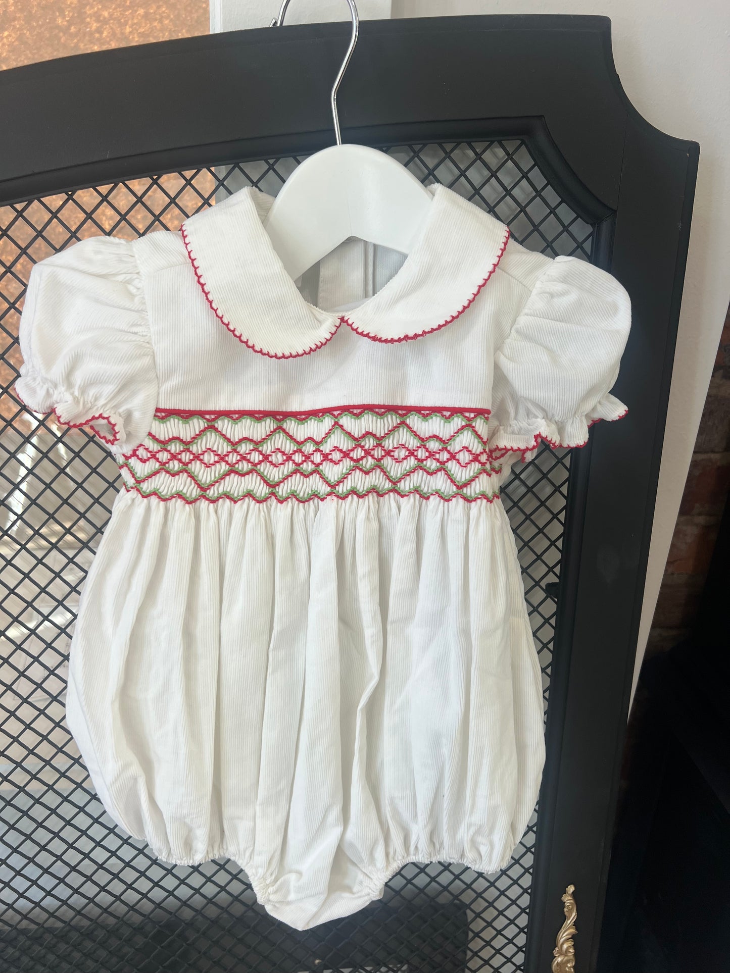 White R/G Smocked Corduroy Bubble