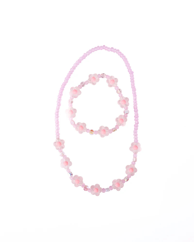 Pink Crystal Blooms Necklace/Bracelet Set (2pc)