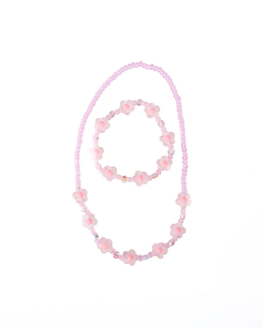 Pink Crystal Blooms Necklace/Bracelet Set (2pc)