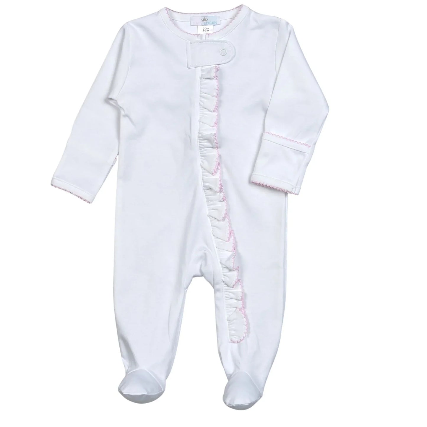 White/Pink Trim Zipper Footie