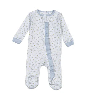 Mia Blue Floral Zipper Footie