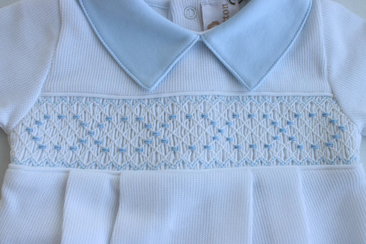White/Blue Bubble Smocked Knit