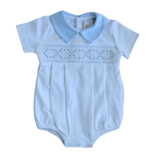 White/Blue Bubble Smocked Knit