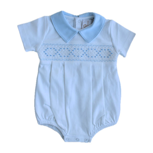 White/Blue Bubble Smocked Cotton