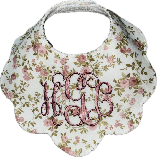 Sage Floral Scallop Bib