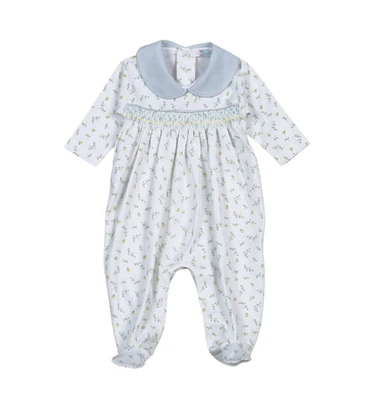 Mia Blue Floral Smocked Footie