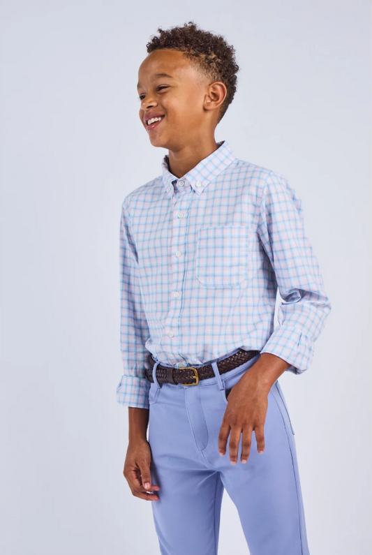 Pier Front Button Down Blue/Coral