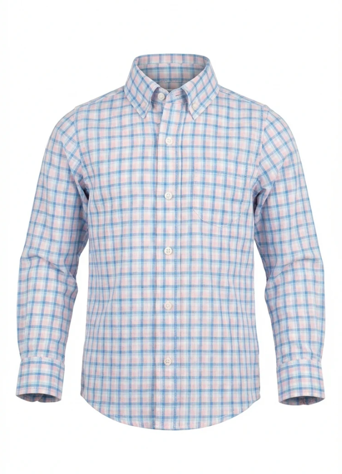 Pier Front Button Down Blue/Coral