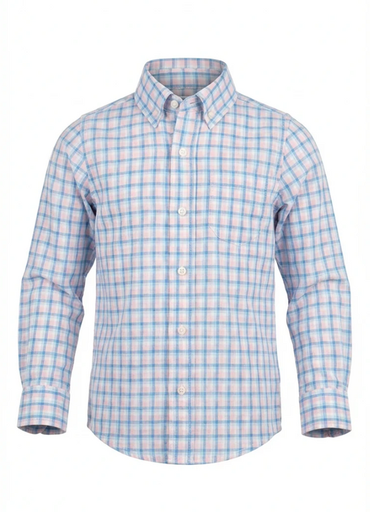 Pier Front Button Down Blue/Coral