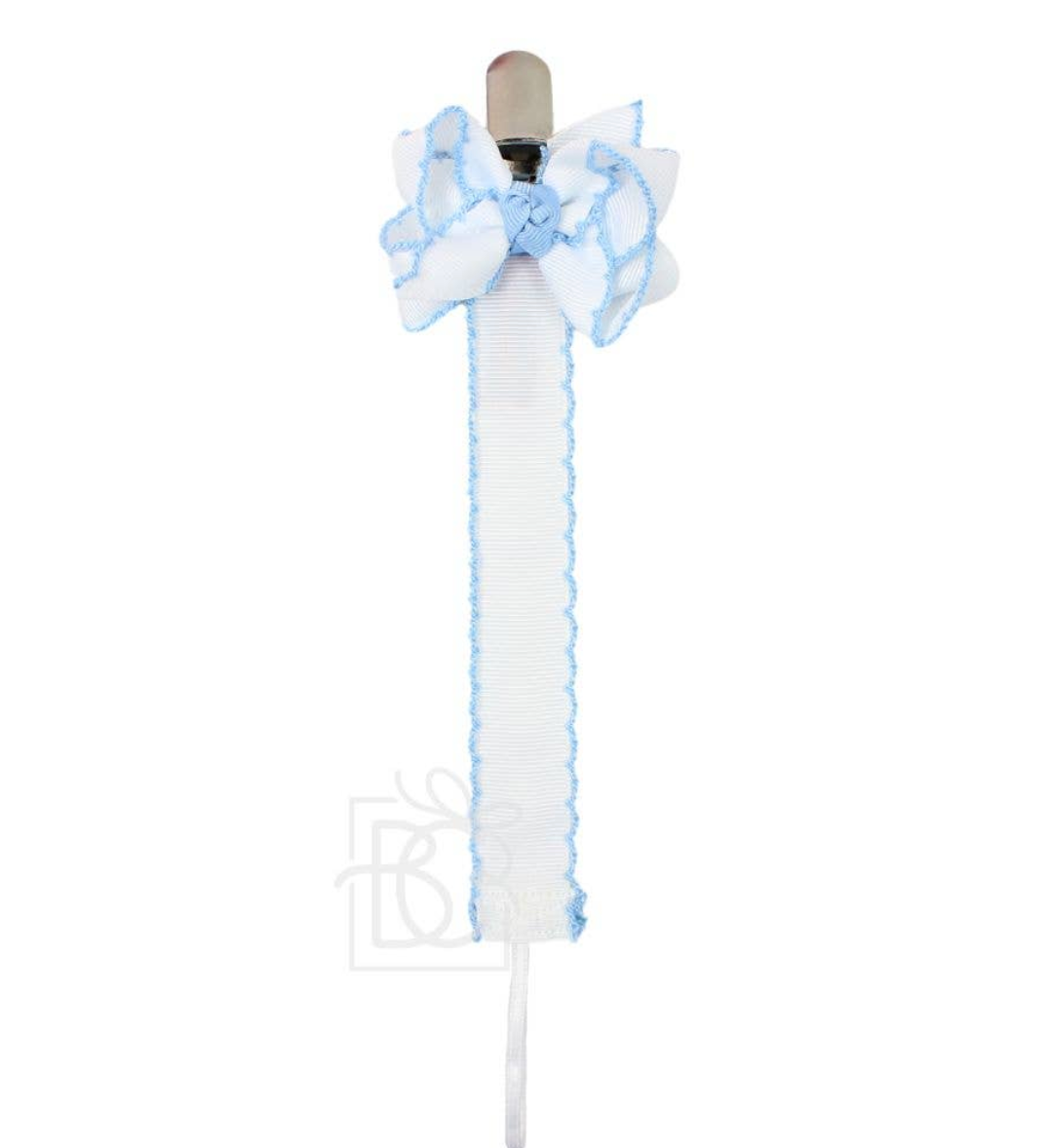 Pacifier Clip w/ Detachable Bow: Bl/Wht