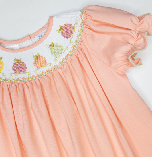 Coral Pumpkin Smocked Dress