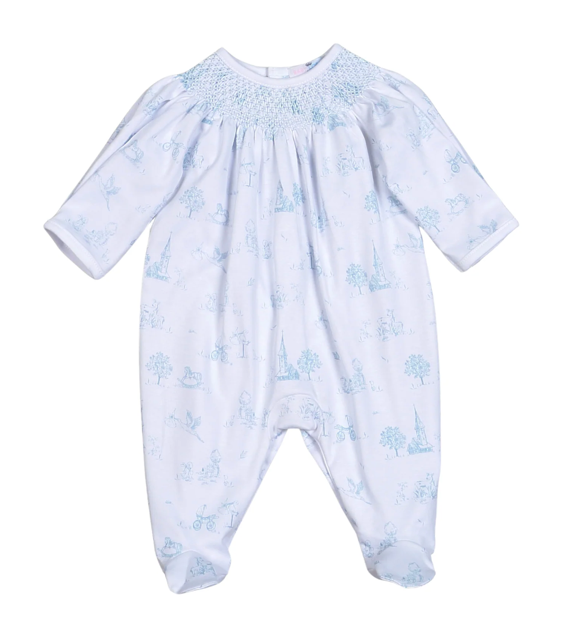 Blue Toile Smocked Footie