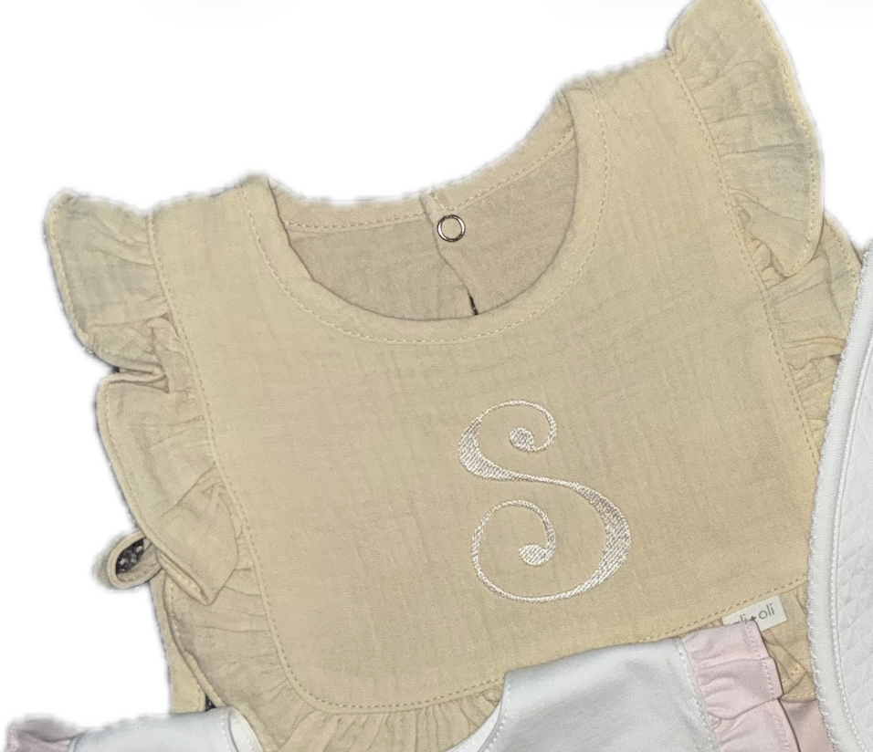 Baby Sawyer Monogrammed Tan Bib
