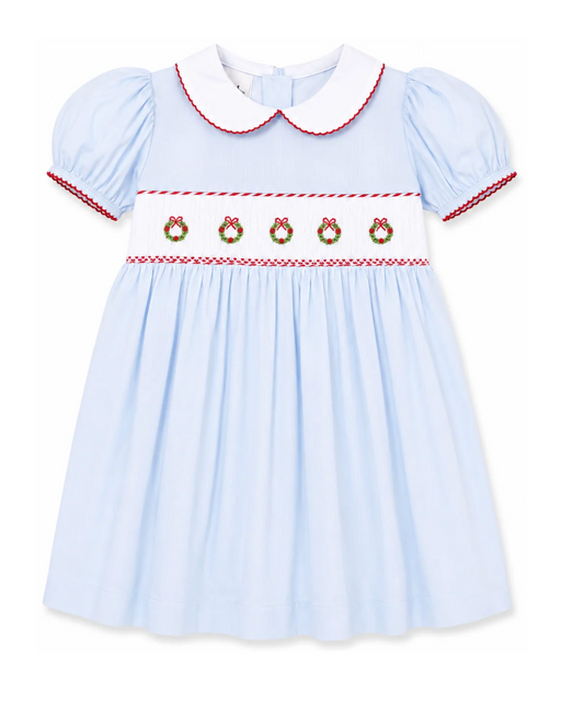 Smocked Waist Blue Wreath Dress