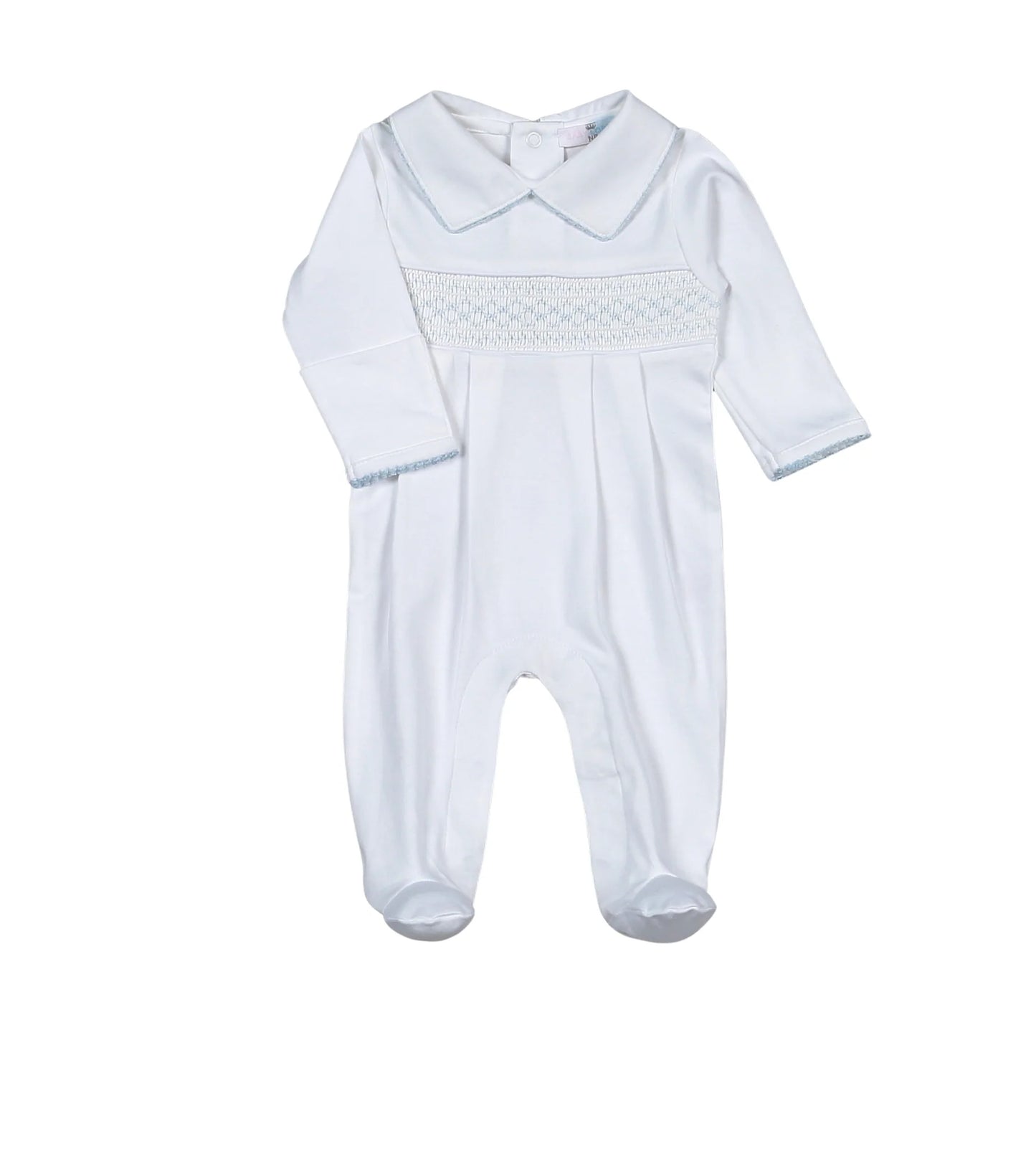 Tim white/blue Smocked Footies