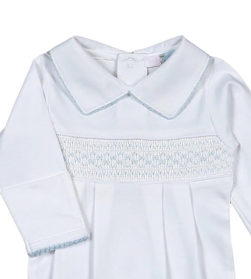 Tim white/blue Smocked Footies
