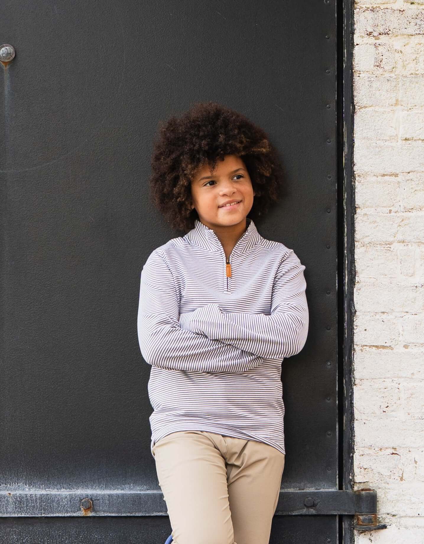Collins Quarter Zip Khaki Stripe