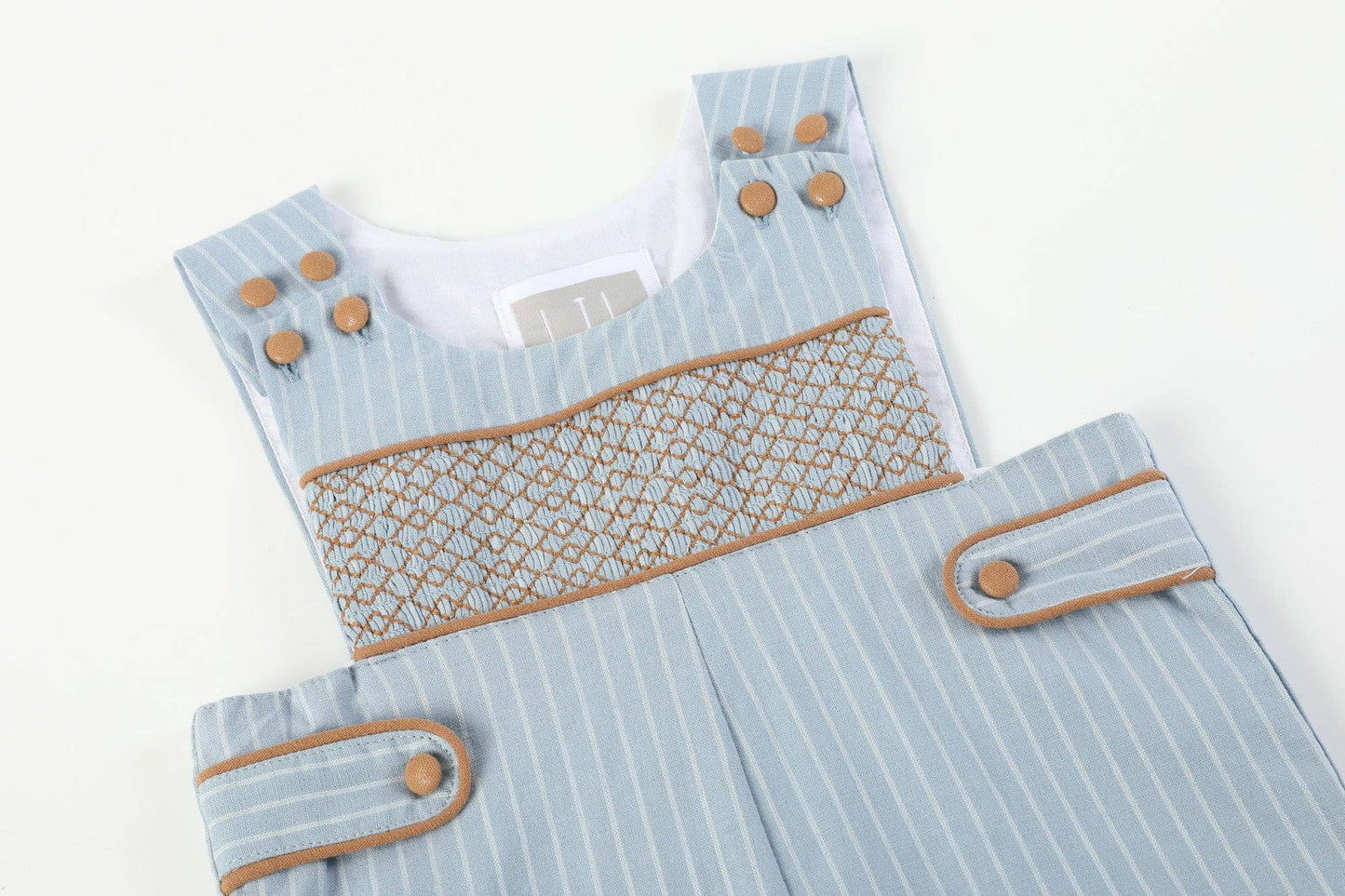 Blue Pinstripe Brown Smocked Jon Jon