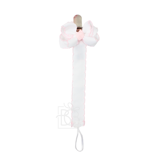 Pacifier Clip w/ Detachable Bow: Wht/Lpk