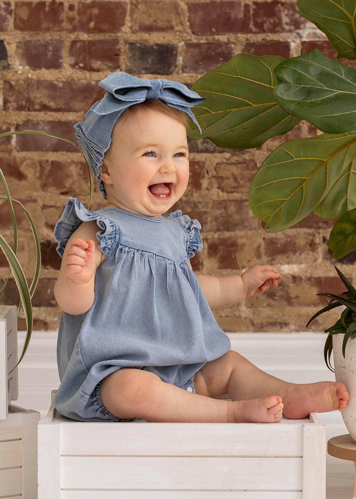 Sunset Fields Blue Romper: 6M