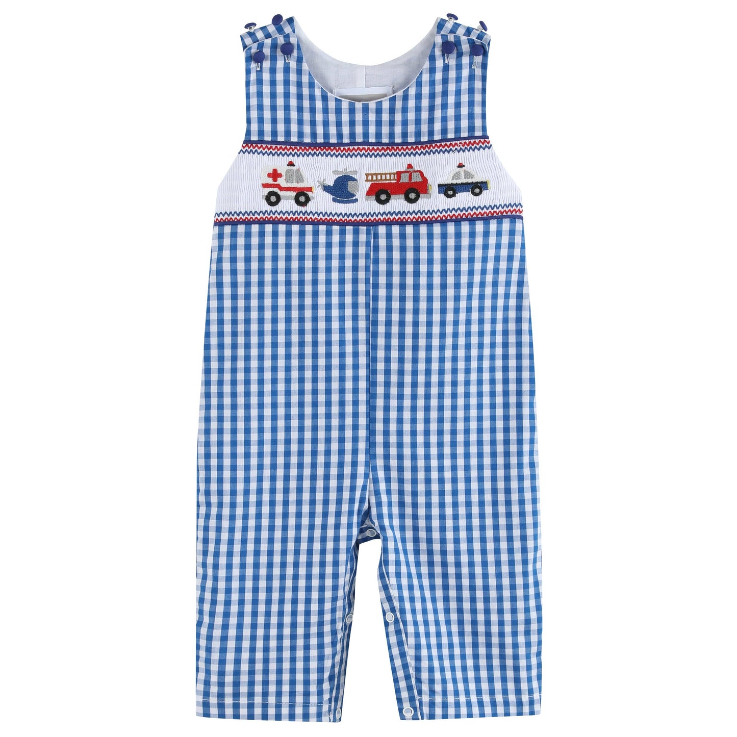 Emergency Vehicle Smocked Overalls: 3-6M