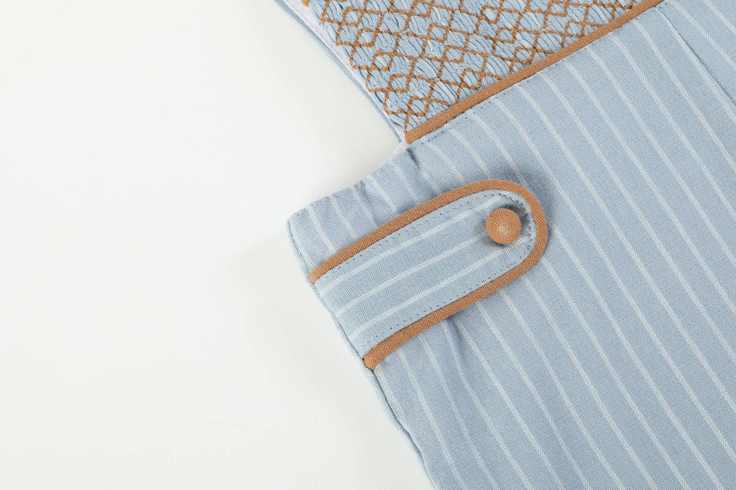 Blue Pinstripe Brown Smocked Jon Jon