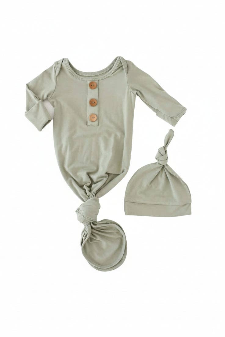 Solid Moss Baby Knot Gown & Hat